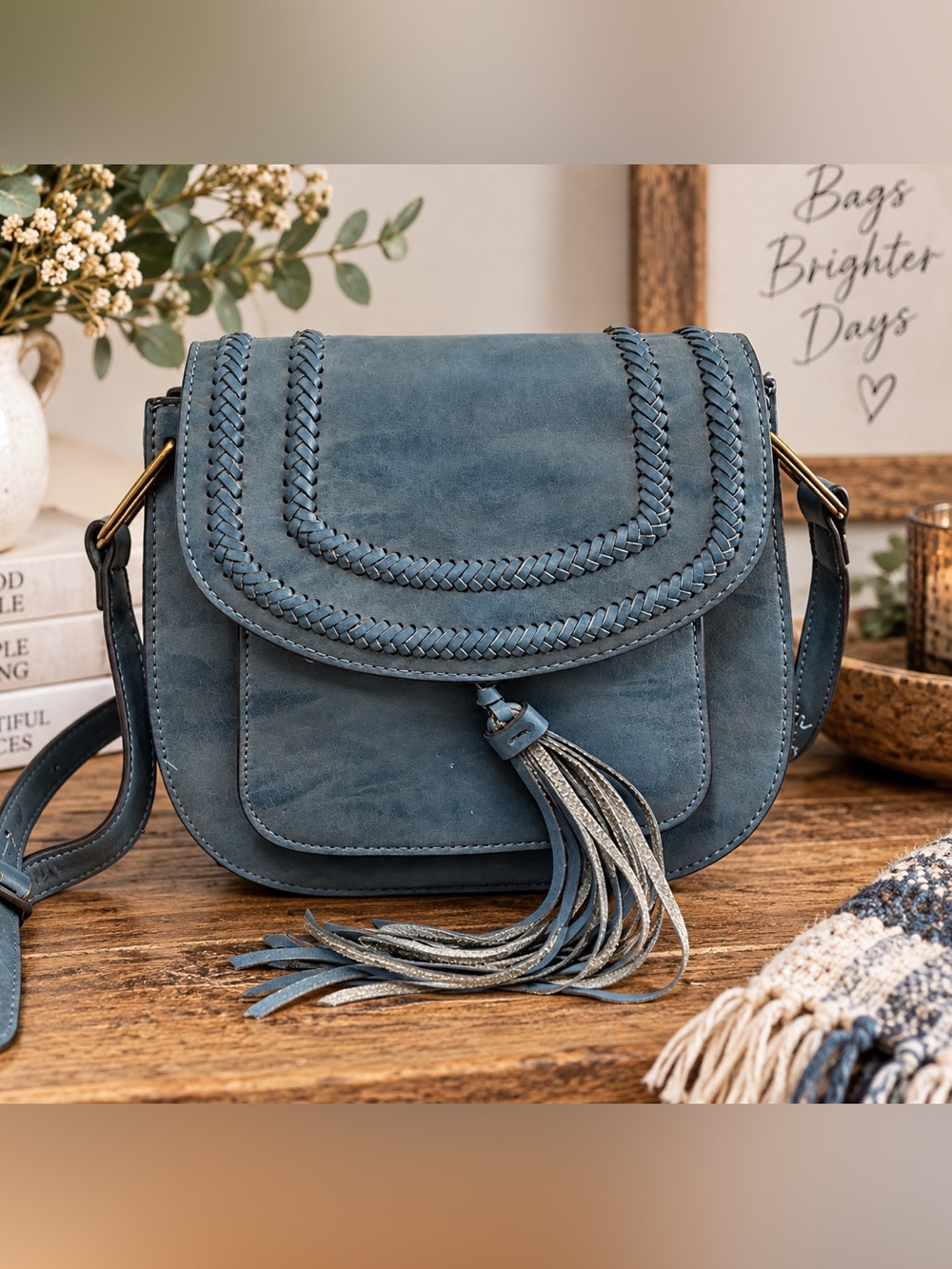 Franco Sarto Cornflower Blue Faux Leather Satchel Purse Adjustable Strap